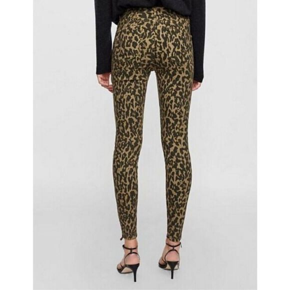 Zara Woman Premium Brown Leopard Print With Velvet Side Stripe Skinny Jeans Size - Picture 3 of 12